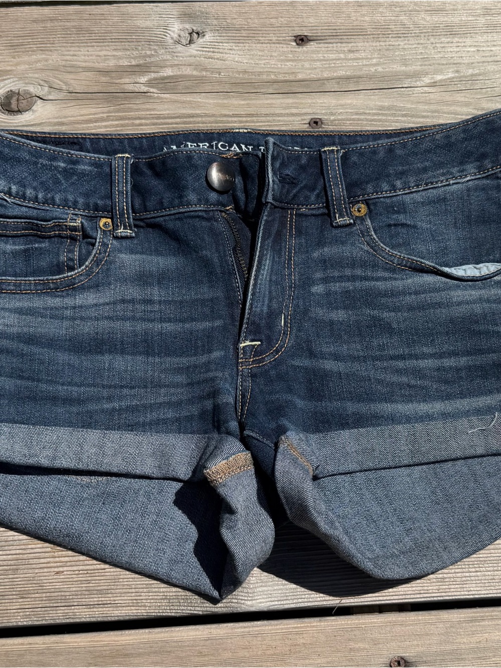 American Eagle Outfitters Dark Blue Rolled Hem Denim Shorts